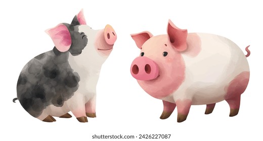 chubby pig watercolor vector illustration