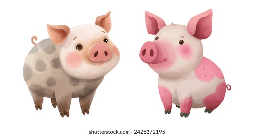 ilustración vectorial de acuarela de cerdo gordito