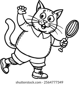 Chubby Playful Cat Playing Badminton