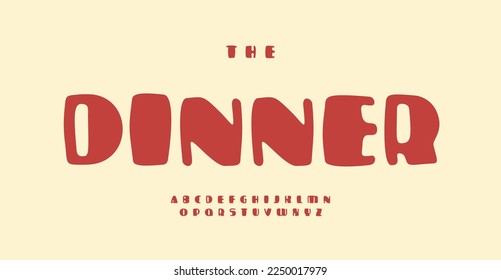 Chubby retro alphabet, bold contrast rounded soft letters, cartoon font for classic film 70s headline, American dinner cafe logo, snack bar menu and street food typography. Vector typographic design.