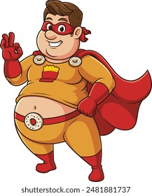Chubby superhero ok gesture vector illustration