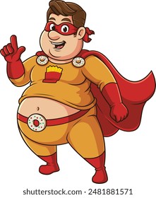 Chubby superhero talking vector illustration