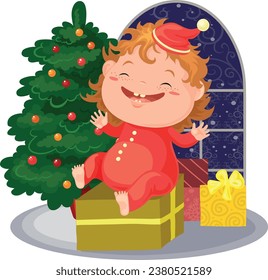 Un niño gordito se emociona con los regalos de Navidad