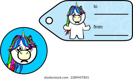 chubby unicorn kid cartoon gift card sticker illustration in vector format