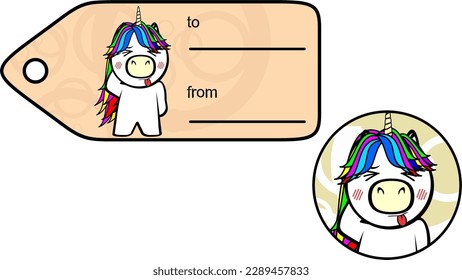 chubby unicorn kid cartoon gift card sticker illustration in vector format