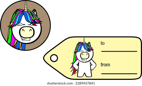 chubby unicorn kid cartoon gift card sticker illustration in vector format