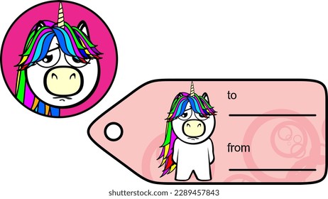 chubby unicorn kid cartoon gift card sticker illustration in vector format