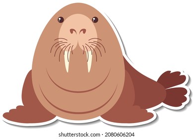 Chubby walrus animal cartoon sticker illustration