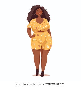 chubby woman. Beautiful black young woman Vector stock illustration of plus size women isolated on white background.