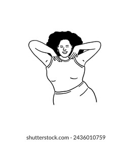 Mujer gordita pose alegre gente feliz Concepto de amor propio Dibujado a mano arte de la línea Ilustración	