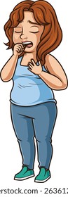 Chubby woman coughing vector illustration