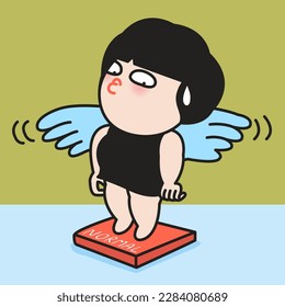 Chubby Woman On Scale With Wings That Help Keeping Normal Weight On Her Concept Card Character illustration