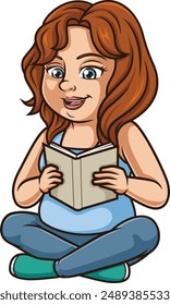 Chubby woman reads book vector illustration