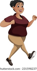Chubby Woman Running Pose Cartoon Character illustration