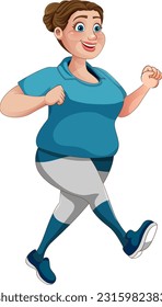 Chubby Woman Running Pose Cartoon Character illustration