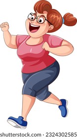 Chubby Woman Running Pose Cartoon Character illustration