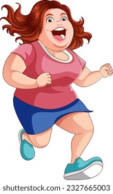 Chubby Woman Running Pose Cartoon Character illustration