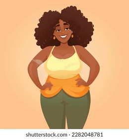 chubby woman smiling. Beautiful black young woman Vector stock illustration of plus size women isolated on white background.