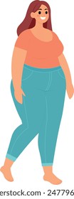 chubby woman smiling, illustration, with jeans