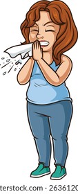 Mulher gordinha espirrando ilustração vetorial