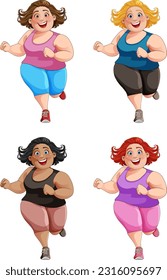 Chubby Women Running Exercise Collection illustration