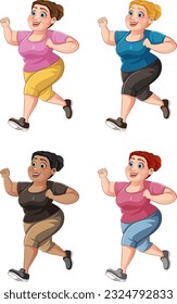 Chubby Women Running Exercise Collection illustration