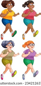 Chubby Women Running Exercise Collection illustration