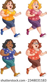 Chubby Women Running Exercise Collection illustration