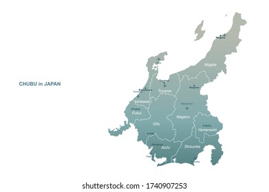 chubu map. japan map series. vector map of japan provinces.