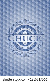 Chuck blue badge with geometric pattern.