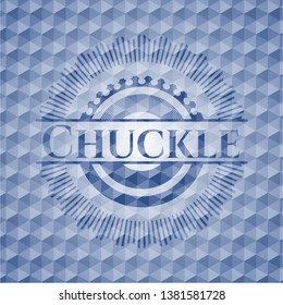 Chuckle blue badge with geometric pattern.