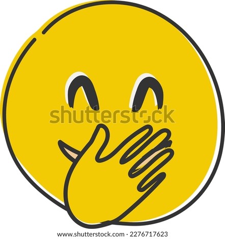 Chuckle Emoji. Emoticon cover mouth with hand while laughing. Hand drawn, flat style emoticon. Foto d'archivio © 