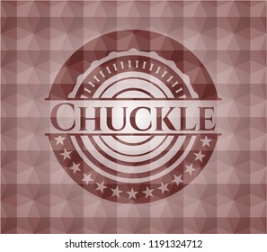Chuckle red badge with geometric pattern background. Seamless.