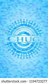 Chug sky blue emblem with triangle mosaic background