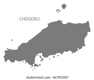 Chugoku Japan Map in grey