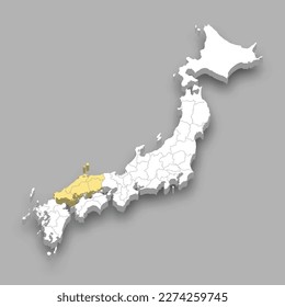 Chugoku region location within Japan 3d isometric map