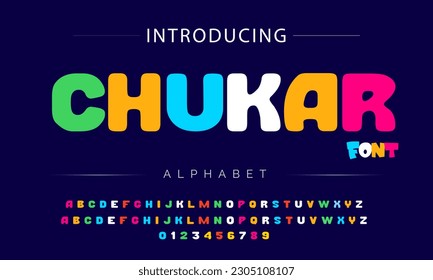 Chukar Funky colorful cartoon font type. Vector alphabet