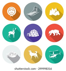 Chukchi and the Far North Icons Set. Vector Illustration. Isolated Flat Icons collection on a color background for design