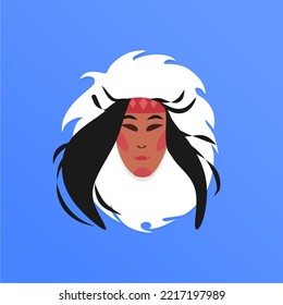 
A Chukchi woman from Chukotka. Northern peoples.An ethnic woman. Portrait of a northern woman in traditional clothes. Hood with white fur, headband with ornament. Buriatia, Iceland, Yakutia.
