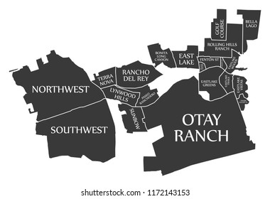 Chula Vista California city map USA labelled black illustration