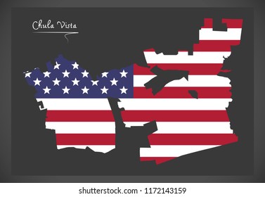 Chula Vista California map with American national flag illustration