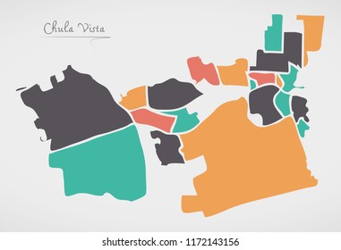 Chula Vista California Map with neighborhoods and modern round shapes