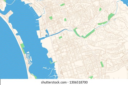 Chula Vista California printable map excerpt. This vector streetmap of downtown Chula Vista is made for infographic and print projects.