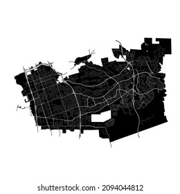 Chula Vista, California, United States, high resolution vector map with city boundaries, and editable paths. The city map was drawn with white areas and lines for main roads and side roads