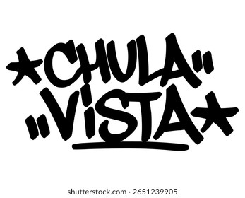 Grafite Chula Vista em letras negras sobre fundo transparente. Linhas suaves e fluxo vibrante adequado para o estilo urbano frio e visuais de arte