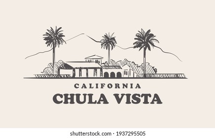 Chula Vista skyline, california drawn sketch