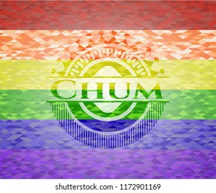 Chum emblem on mosaic background with the colors of the LGBT flag