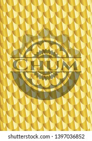 Chum gold badge. Scales pattern. Vector Illustration. Detailed.