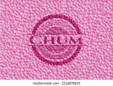 Chum pink emblem with bubbles background. Vintage. Vector Illustration. Detailed. 