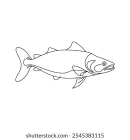 Chum salmon fish continuous line art flat vector illustration on white background